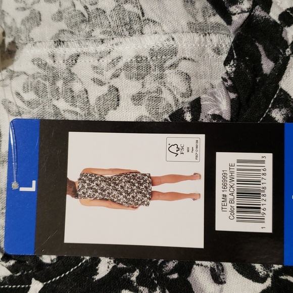 NWT Ladies' Sleeveless Ruffle V-Neck Linen Blend Black & White Floral Dress L - Picture 6 of 7